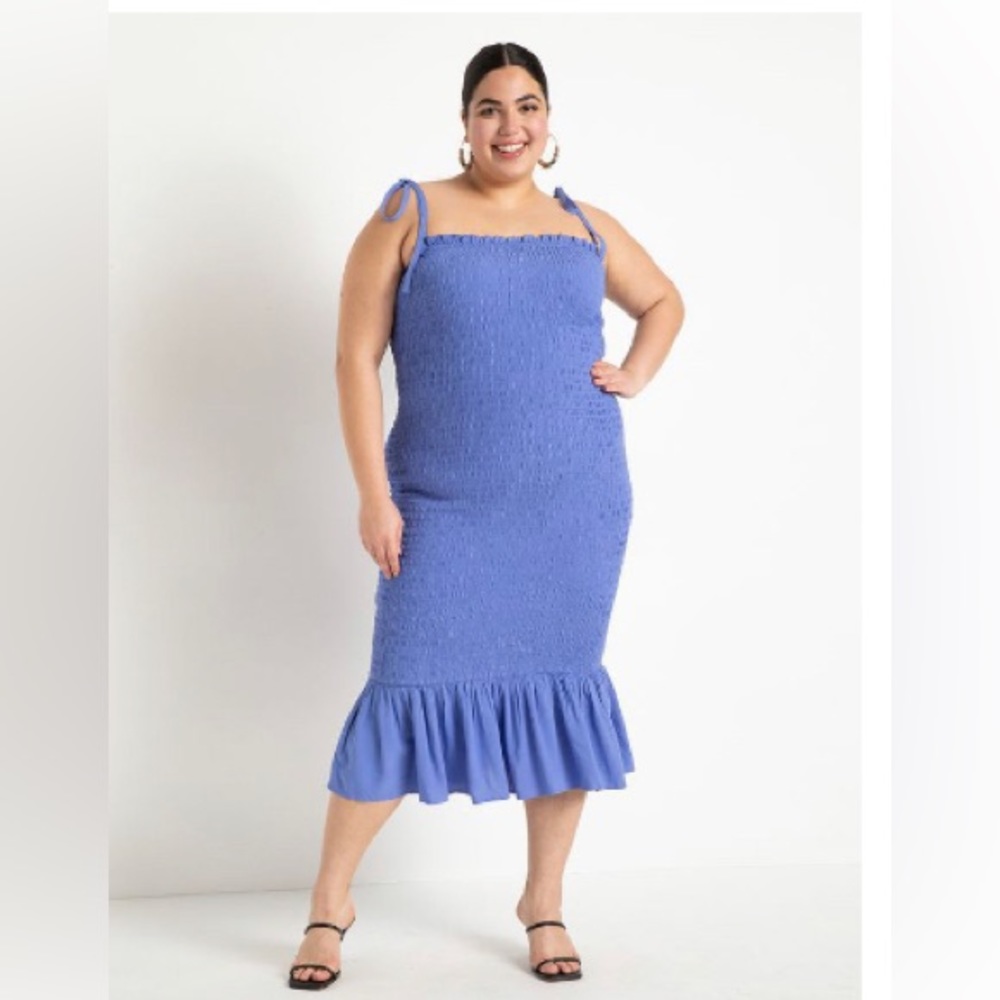 ELOQUII Smocked Flounce Dress